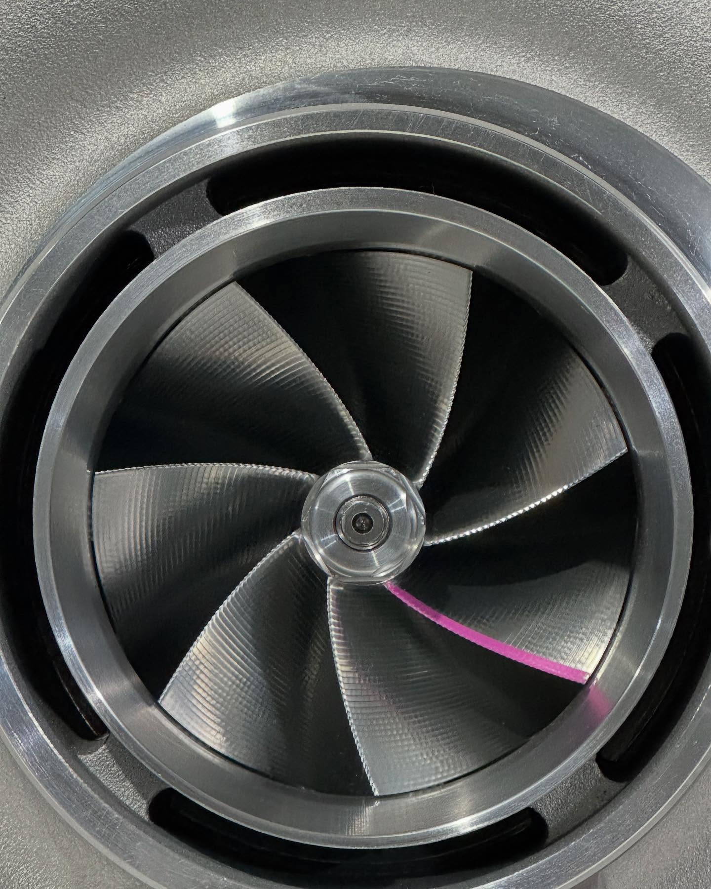 Close-up of a billet compressor wheel