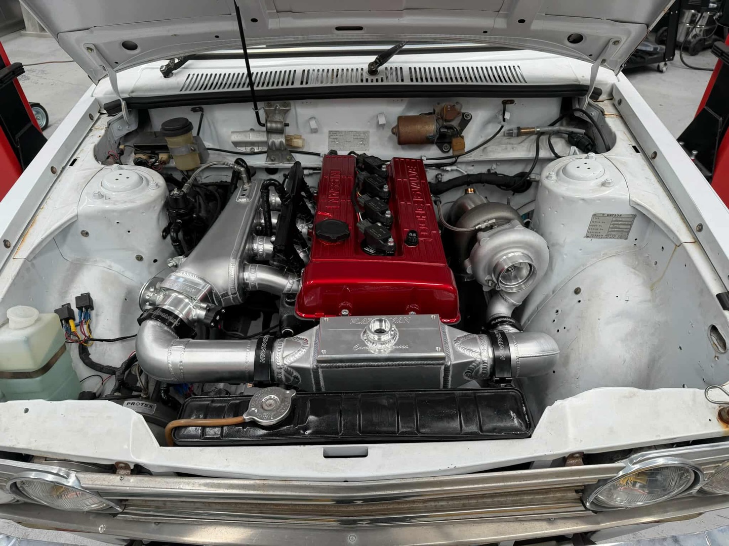 Nissan RB26 engine bay with turbo upgrade